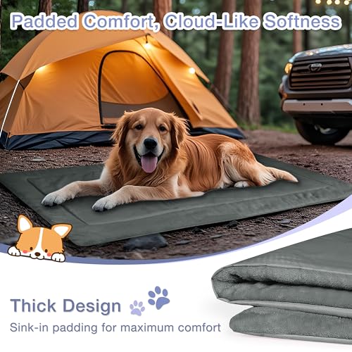 Kritter Planet Waterproof Foldable Dog Bed Pad for Camping & Travel, Portable Roll-Up Dog Bed Car Seat Pet Cushion Mat with Handles for Small & Medium Dogs, Indoor & Outdoor Use - color: Grey, size: 31"x24"
