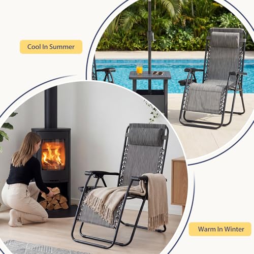 Sweetcrispy Zero Gravity Chairs, Set of 4 Portable Recliner Beach Camping Patio Outdoor Folding Lounge Chair with Cup Holder Trays and Adjustable Pillow for Poolside, Garden, Backyard, Lawn (Grey) - color: Grey-4p