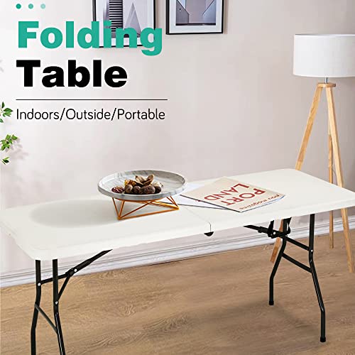 PayLessHere Folding Table Plastic Picnic Table for Parties Wedding Camping Office with Carrying Handle (White, 6 FT) - color: White, size: 6 FT