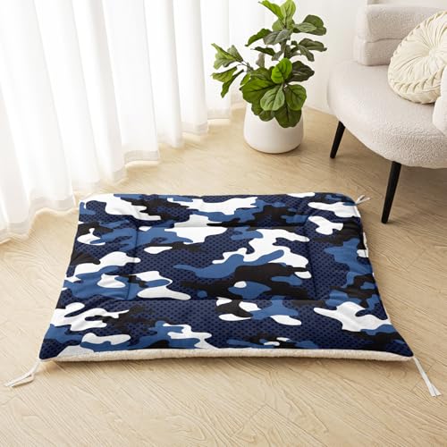 Nttopship Dog Cat Bed Mat Ultra Soft Fluffy Pet Bed Washable Fashion Dog Crate Beds Comfy Comfy Pet Sleeping Pad Suitable for Pet Raised Bed(30"x26",Blue Black Camo) - color: Blue Black Camo, size: Medium