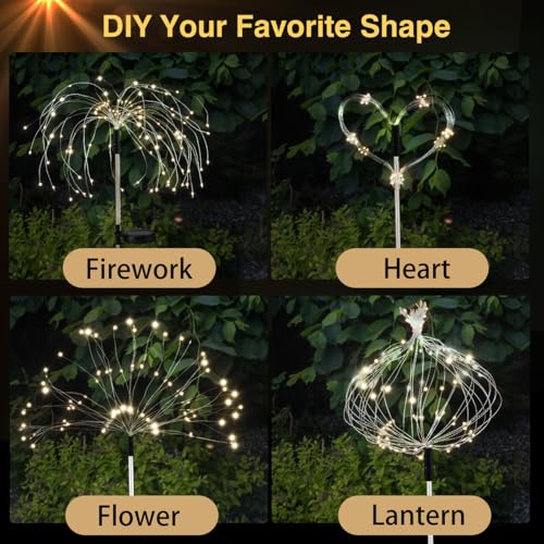 Lewondr Firework Solar Garden Lights 4 Pack, 120 LED Solar Firework Lights with 8 Lighting Modes, Waterproof Sparkler Starburst Solar Lights Outdoor for Yard Porch Patio Backyard, Warm - size: 4 Pack, style: Firework Warm White Light