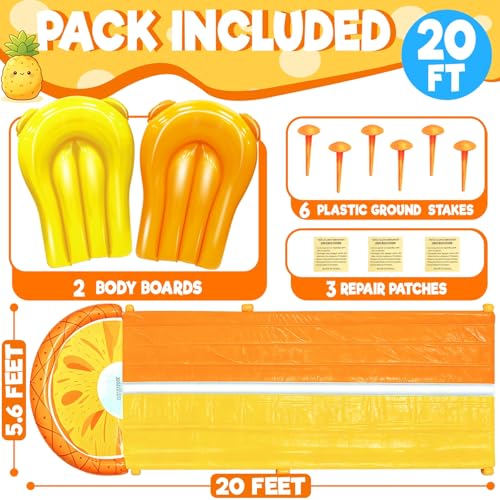 iGeeKid Pineapple Lawn Water Slides with 2 Bodyboards for Kids Adults, Heavy Duty Water Toys Sprinkler 2 Race Lane Backyard Outdoor Summer Beach Swimming Pool Water Game Party, 20 x 5.6 ft - style: 20Ft Pineapple Double Lane