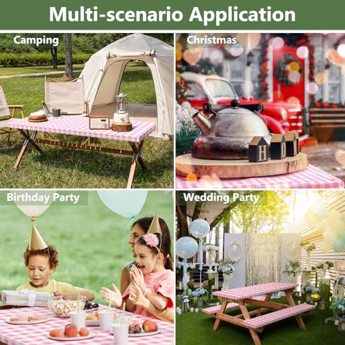 Picnic Table Cover with Bench Covers and Bag, Camping Table Camping Essentials Cover with Elastic Edges(Pink) - color: Pink
