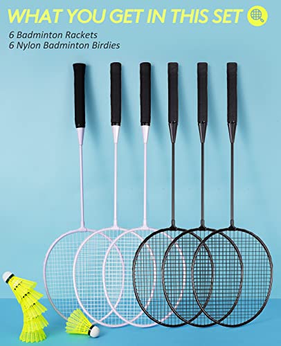 AboveGenius Badminton Rackets Set, Lightweight & Durable Badminton Set (Includes 6/12 Racquets, 6/12 Birdies), Outdoor Backyard & School Games for Adults, Teens, Families and Beginners - style: 2 Color 6 Rackets 6 Birdies