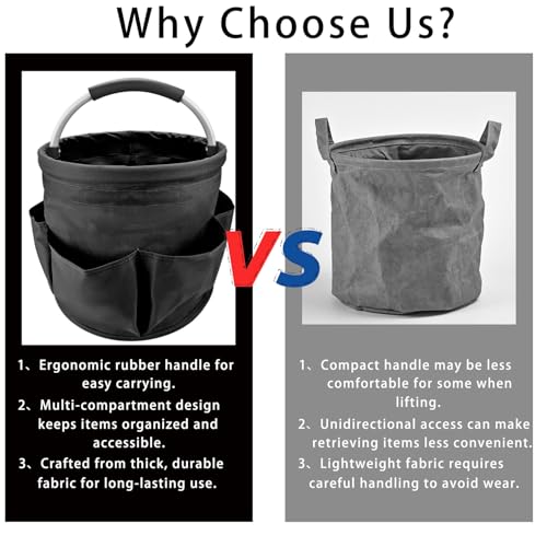 17L Collapsible Picnic Basket with 6 Pockets, Portable & Reusable Handheld Basket for Outdoor, Camping, Picnics, Shopping, Travel, and Storage (Black)