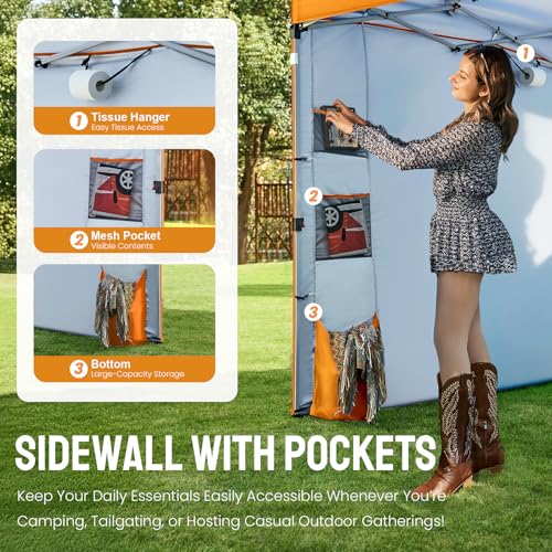 CROWN SHADES Canopy Tent, 10 x 10 Foot Portable Pop Up Outdoor Shelter with Pocket Sidewall, Push Center Lock, UV Protection, and Carry Bag, Orange - color: Orange