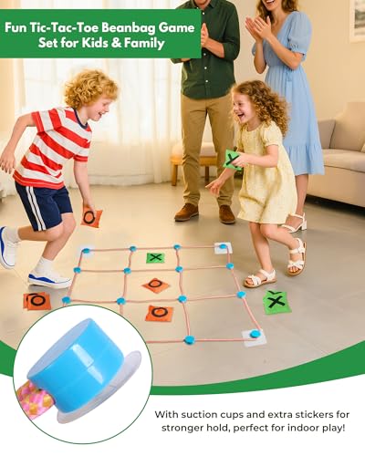 2-in-1 Giant Tic Tac Toe and Can Toss Game - Outdoor Games for Kids & Family, Backyard and Indoor Party Game Set with Bean Bags & Storage Bag