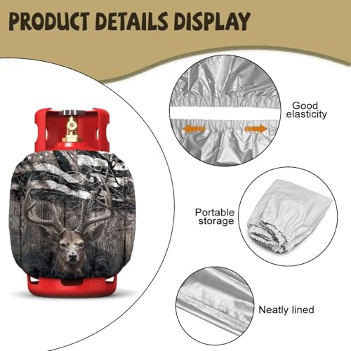 American Deer Propane Tank Covers 20lb Retro Outdoor Heavy Duty Waterproof Windproof Gas Tank Cylinder Cover with Elastic Brand, Dress up Your Gas Grill, Fits Standard 20lb Cylinder - color: American Deer Retro