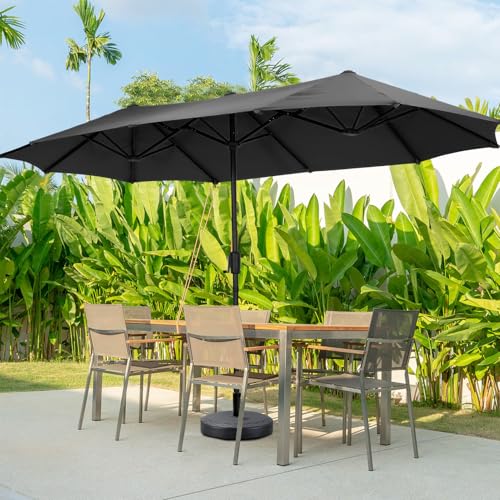 13Ft Large Patio Umbrella with Base Outdoor Double-Sided Market Extra Large Table Umbrella Easy Crank for Yard, Poolside, Deck-Black - color: Black, size: 13FT Umbrella+Base