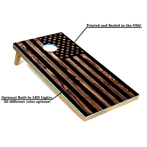 Tailgating Pros Cornhole Boards - 4'x2' Regulation Boards w/Carrying Case, Score Keeper, & Set of 8 Corn Filled Bags w/Tote - size: 4'x2' Boards, style: Woodgrain Flag