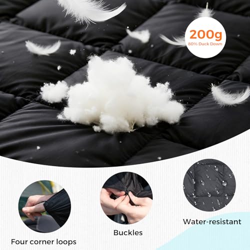 SUNNYFEEL Outdoor Camping Blanket,52"x78", Lightweight Down Waterproof Nylon Blanket Quilt for Traveling Hiking Picnic Stadium Beach Party，Black - color: Black