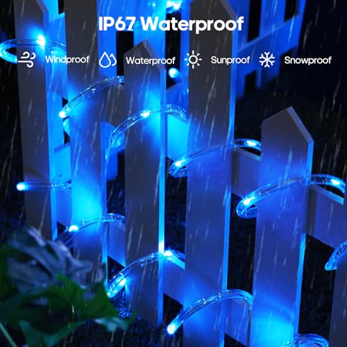 ICRGB Solar Pool Lights for Above Ground, 66FT 200LED 1800mAh Solar Rope Lights Outdoor, IP67 Waterproof Blue String Light with Remote, 8 Modes & Timing, Pool Garden Patio Fence Walkway Christmas - color: Blue, size: 66FT