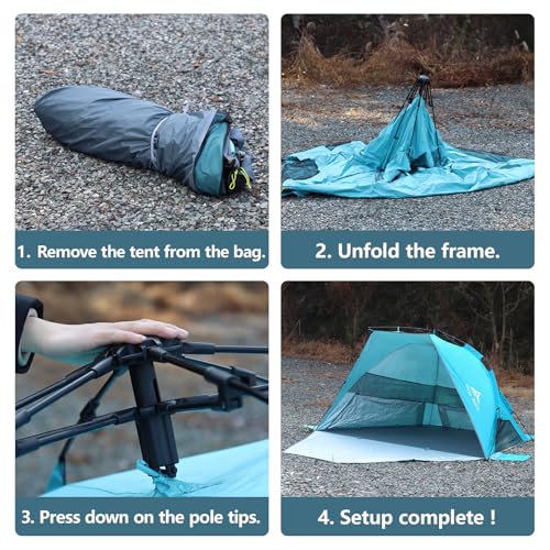 Three Bears Pop Up Beach Tent Sun Shade Shelter for 3-4 Person, UPF 50＋ UV Protection, Lightweight & Easy Setup Beach Shade Canopy, Portable Beach Shade Tent Beach Cabana (Blue) - color: Blue