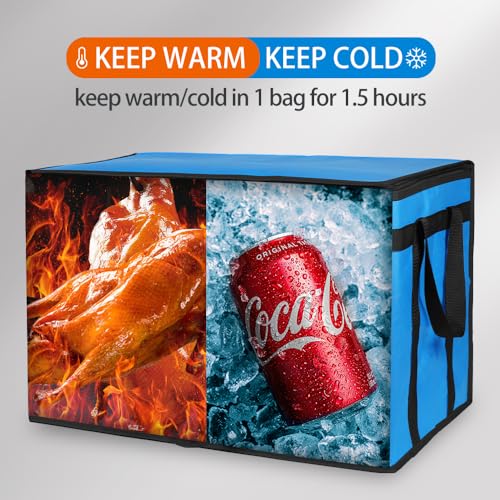 Bodaon Insulated Food Delivery Bag for Hot and Cold Meal, XXX-Large, Grocery Tote Insulation Bag for Catering, Pizza Warmer, Blue, 1-Pack - color: Blue, size: XXX-Large