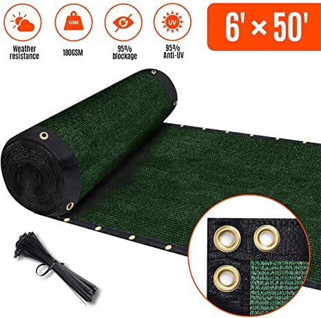 180GSM 6ft x 50ft Fence Privacy Screen Heavy Duty Fence Cover Garden Wall Backyard Dark Green - color: Dark Green, size: 6'x50'