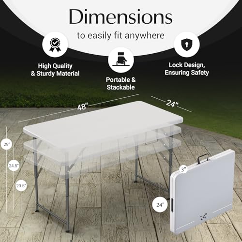 10 Pack of 4 Feet Foldable Table with Built in Handle & Steel Legs | Heavy Duty Portable | Perfect for Party, Dining, Wedding, Events, Picnic Indoor, Outdoor, Camping, Utility, Temporary - color: White, size: 10 PACK - 4 FT