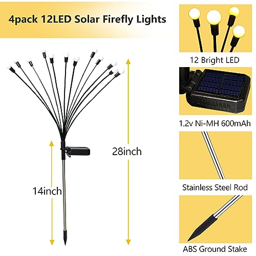 Solar Garden Lights Outdoor, 4 Pack 40 LED Solar Firefly Lights Waterproof, Sway by Wind, Swaying Light for Yard Patio Backyard Garden Planter Flower Bed Pathway Outdoor Decoration (Warm White) - color: Warm White, size: 4 pack