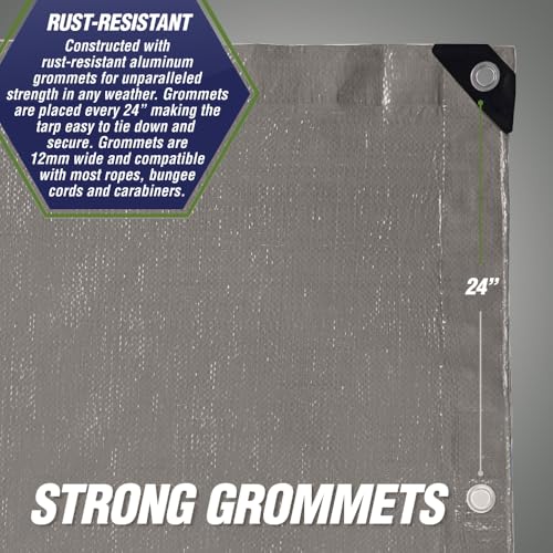 RUGGED RHINO Heavy Duty Waterproof Tarp, UV and Tear Resistant Cover with Reinforced Grommets and Corners, Outdoor Multipurpose Tarps for Camping, Patio, Garden, Car & Roof, 5 Mil, 6x8, 1 Pack, Silver - color: Silver, size: 6' X 8'