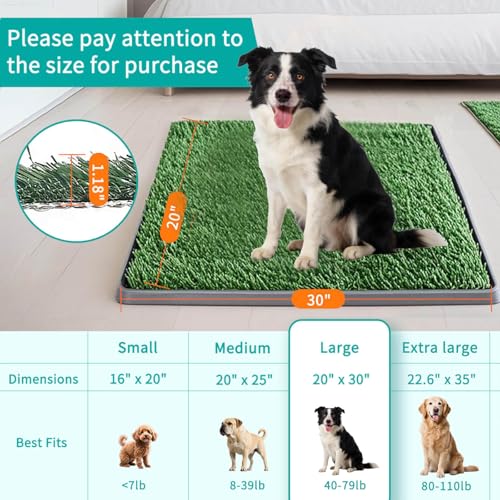 Dog Grass Pad with Tray 30"X20" - Portable Artificial Turf Potty Training Pee Mat for Large or Medium Dogs, Indoor/Outdoor Dog Litter Box for Balcony/Patio, Washable Reusable Fake Grass - size: 30"×20"