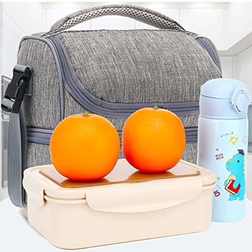 FlowFly Double Decker Cooler Insulated Lunch Bag Large Tote for Boys, Girls, Men, Women, With Adjustable Strap (Grey) - color: Gray