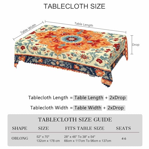 Carpet Boho Table Cloth Rectangle Table 52"X70", Ethnic Southwest Persian Style Rug Orange Wipeable Table Cover for Dinner Kitchen, Outdoor Tablecloth for Party Banquets Weddings - color: Carpet Boho
