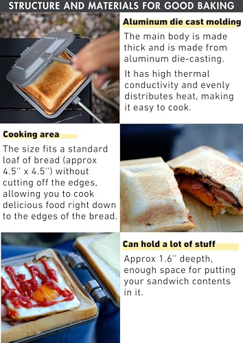 camping moon Sandwich Maker Hot Sand Single Burner Gas Fire Open Fire Compact Aluminum TT-1315 (Silver w/bag) - color: Silver w/ bag