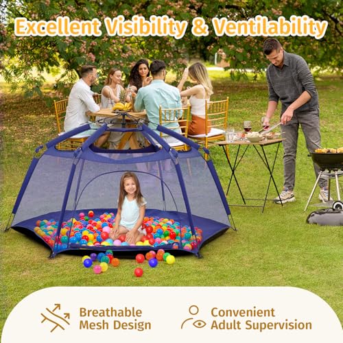 Alvantor® Baby Playpen Pop Up Play Yard 84"x84"x44”Large Mesh Kids Toddler Play Pen Indoor & Outdoor Safe Space Foldable Lightweight Mosquito Playpen Canopy for Infants Toddlers Pets, Navy - color: Navy, style: Standard