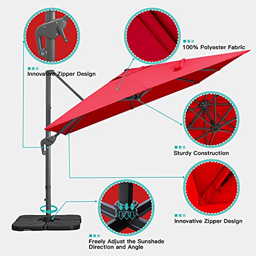 Sunnyglade 10x13Ft Cantilever Patio Umbrella Rectangular Deluxe Offset Umbrella 360°Rotation & Integrated Tilting System Patio Hanging Umbrella for Market Garden Deck Pool Backyard Patio(Red) - color: Red, size: 10 x 13 ft