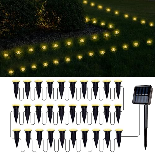 30 LED Solar Ground Lights Outdoor, Waterproof Solar Pathway Lights, LED Landscape Lighting for Garden, Patio, Driveway, Walkway -Warm White - color: Warm Whtie, size: 24.6FT