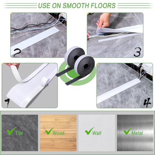 Floor Cable Covers - Oxford Fabric Cord Protector with Adhesive Hook & Loop,Waterproof Wire Storage Sleeve for Any Floor Surface,Durable Cable Management to Prevent Tripping Hazards (White, 20ft) - color: White, size: 20ft