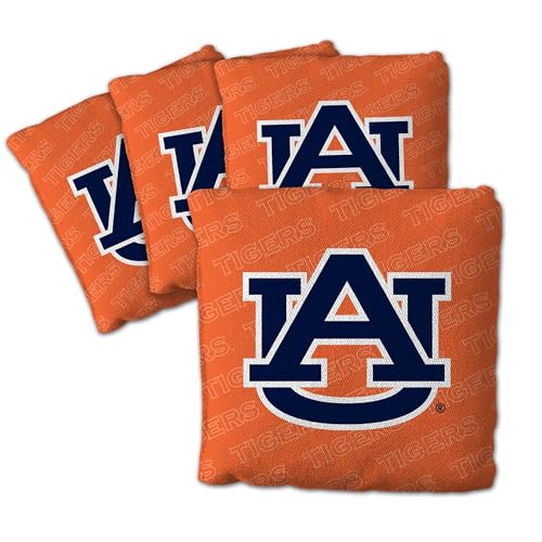 YouTheFan Officially-Licensed NCAA Set of 4 Cornhole Bags - All Weather Regulation 6” x 6” Size - 16oz Weight - Designed in USA - color: Auburn Tigers - Orange