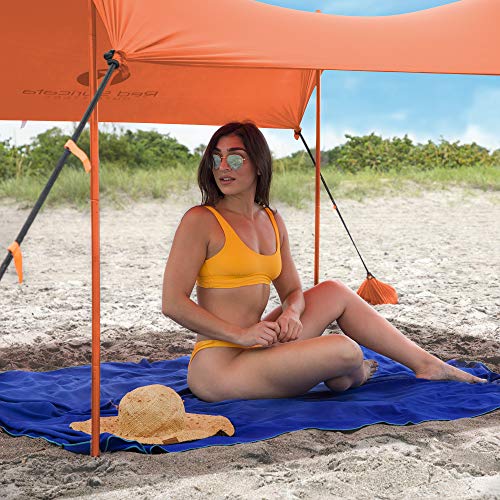 Red Suricata Family Beach Tent & Canopy, UPF50 Sun Shade, 4 Aluminum Poles, Sand Shovel, Medium Portable Sun Shelter (Medium, Orange) - color: Orange, size: Medium 7' x 7'