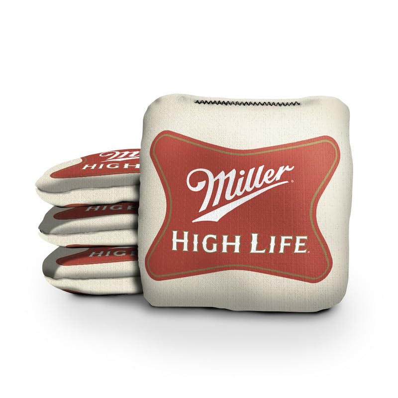 Slick Woody's Official Brand Beer + American Flag Cornhole Bags – Resin-Filled Tournament Performance with Dual Sided Professional Use Fabric- Set of 4 - color: Miller High Life
