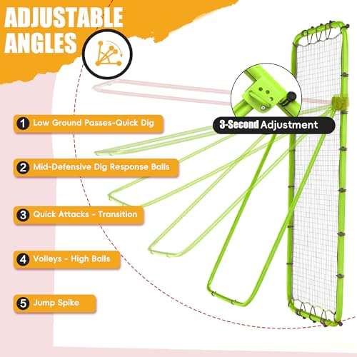 Volleyball Rebounder Net 7x4 Ft, 5-Angle Adjustable Rebounder Net for Practicing Digging, Setting, Spiking, Bounce Back Training Equipment with 2 Target Stripes & Portable Travel Bag for Storage - color: NET102-White Green
