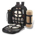 Picnic at Ascot Original Equipped 4 Person Picnic Backpack with Cooler, Insulated Wine Holder & Blanket - Designed & Assembled in USA - color: Black W/London Plaid