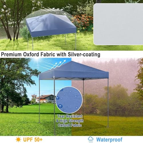 LDAILY 6.6 x 6.6 Ft Pop Up Canopy, Portable Canopy Tent Heavy Duty Instant Canopy w/Center Lock, 8 Stakes, 4 Ropes, Carry Bag, Sun Protection, Easy Up Outdoor Canopy for Party, Camping, Patio (Blue) - color: Blue