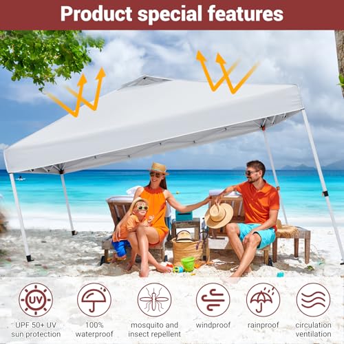 10x10 Red Pop-Up Canopy Tent with Side Walls, Waterproof Sun Shelter, Portable Outdoor Tent for Camping, Beach, Garden & Backyard - color: White with side wall, size: 10x10ft