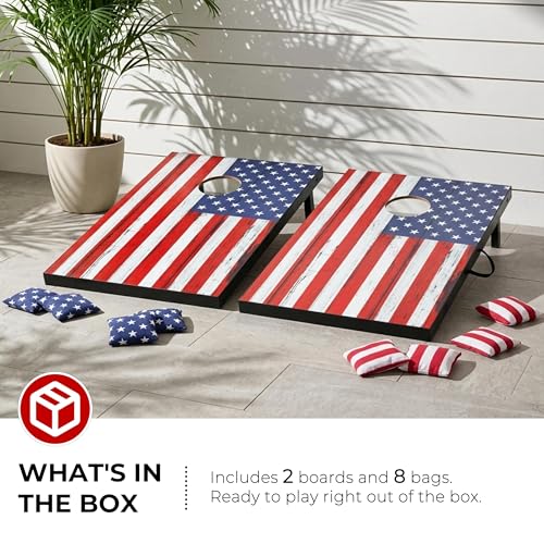 Portable Cornhole Board Set - Premium MDF Wood Corn Hole Game with 8 Regulation Bean Bags, for Backyard, Camping, and Outdoor Tailgating - Choose 3x2' Tailgate or 4x2' Regulation Size - style: 3' x 2' American Flag