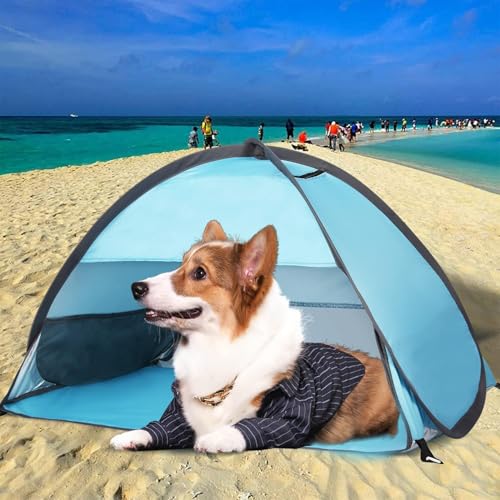 Pop Up Dog Beach Tent, Mini Head Shelters, Small Dog Beach Sun Shelters, Waterproof and Breathable Mobile Phone Stand with Tent Nails, 80cm - color: Sky-Breathable-31.5in