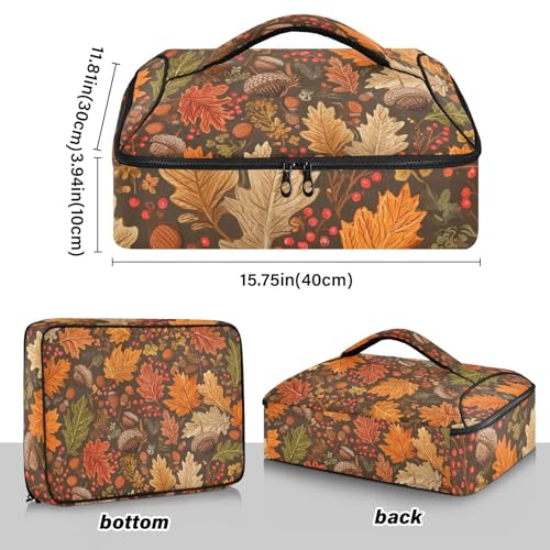 Casserole Carriers for Hot or Cold Food Reusable Casserole Dish Carrier Insulated Thermal Large Capacity Durable Perfect for Party Camping Family Gatherings Yellow Fish - color: Brown Maple Leaves Acorns Berries Branches