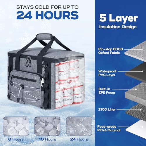 Maelstrom Soft Sided Cooler Bag, 30/40 Can Collapsible Insulated Ice Chest, Large Leakproof Portable Storage for Camping, Travel, Kayaking & Beach - color: 2.Gray, size: 30 Can