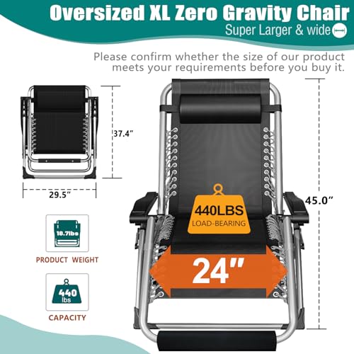 DoCred Oversized Zero Gravity Chair, 29In XL Lawn Folding Lounge Chairs, Lawn Recliner, Reclining Patio Lounger Chair, Folding Portable Chaise with Detachable Soft Cushion, Cup Holder, Headrest - color: Oversized Blue, style: Zero Gravity Chair