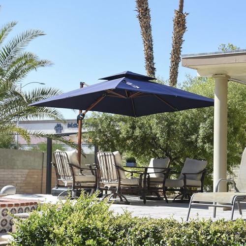 PURPLE LEAF 9ft Patio Umbrella Outdoor Square Umbrellas Large Cantilever Umbrella Windproof Offset Umbrellas Heavy Duty Sun Umbrella for Garden Deck Pool Patio, Navy Blue - color: Navy Blue, size: 9'X9', style: Umbrella