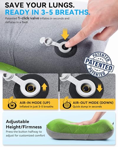 Hikenture Camping Pillow with Removable Cover - Ultralight Inflatable Pillow for Neck Lumbar Support - Upgrade Backpacking Pillow - Washable Travel Air Pillows for Camping, Hiking, Backpacking - color: Green