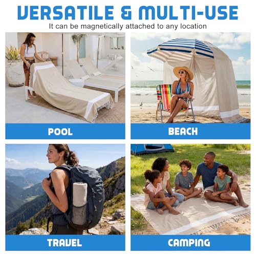 HunnmingRe 1 Pcs 61 x 82 Inch Extra Large Magnetic Beach Towel Oversized Turkish Cotton XXL Bath Pool Sand Blankets Big Giant Throw Blankets Huge Quilt for Adult Picnic Camping Travel (Khaki) - color: Khaki, size: 61 x 82 Inch