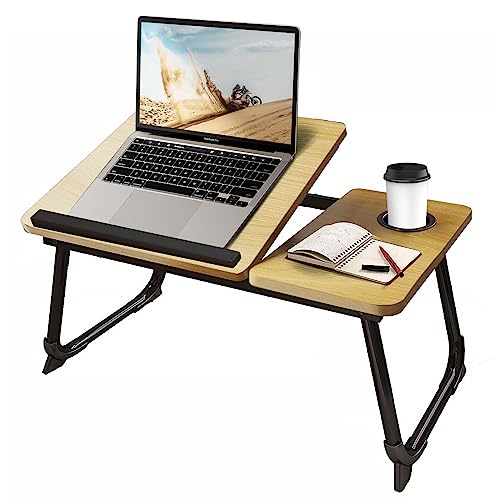 CloudTrip Laptop Desk for Bed or Couch, Lap Desk, Woking in Bed Desk, Home office Desks, Breakfast Tray, Desk with Cup Holder, Watching Movies in Bed, laptop stand for bed, Fordable Legs Desk (Walnut) - color: Walnut
