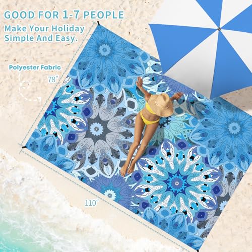 Beach Blanket Waterproof Sandproof 78''×110'' Large Suits 1-7 Adults Oversized Lightweight Picnic Mat Beach Blanket Water Resistant for Camping Hiking Travel Picnic - color: Mandala Floral, size: 9'2" x 6'6"