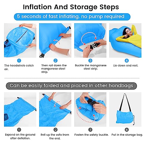 ele ELEOPTION Outdoor Inflatable Camping Couch Waterproof Portable Blow Up Air Sofa Chair Lounger for Backyard Beach Traveling Camping with Compression Sacks (Blue) - color: Blue