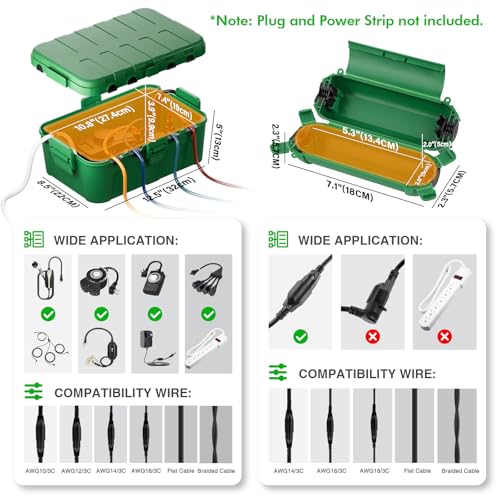 RESTMO 5-Piece Outdoor Waterproof Electrical Box Set – 12.5" x 8.5" x 5" Large & 7.1" x 2.3" x 2.3" Small, Weatherproof Boxes for Power Strip, Outlet, Plug, Socket, Timer, Holiday Light, Green - color: Green