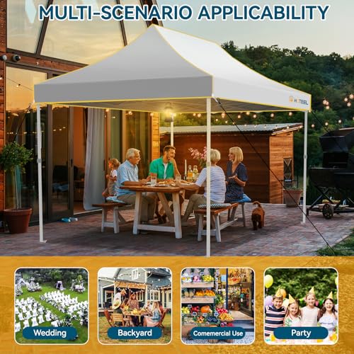 Hoteel 10x15 Pop Up Canopy Tent Heavy Duty with 4 Sidewalls, Waterproof Party Tent, Easy Set-up Commercial Instant Tents with Roller Bag & Sandbags, Hexagonal Leg (1-Year Warranty) - color: White, size: 10×15 （4 Walls）